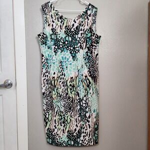 Maya Brooke Sheath Dress Size 18 Sleeveless‎ Career Woman Coastal Animal Print